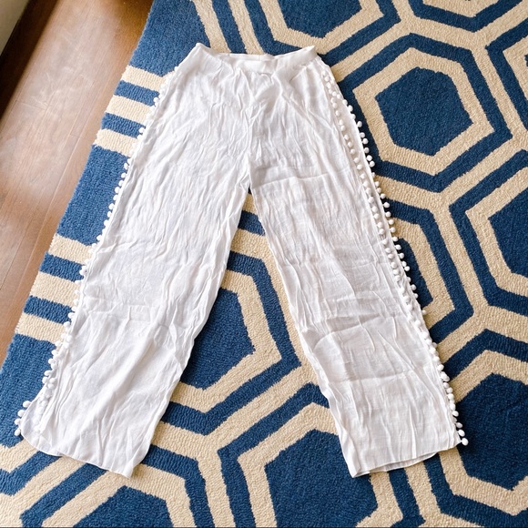 🐚 TALL WHITE POM POM SLIT HIGH WAIST BEACH PANTS! - Picture 10 of 12